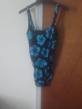 Jantzen Black One-Piece Swimsuit with Aqua Floral Accents